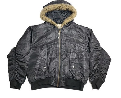 Red Fox Men 3XL black nylon Full Zip bomber jacket hooded faux fur trim Pockets