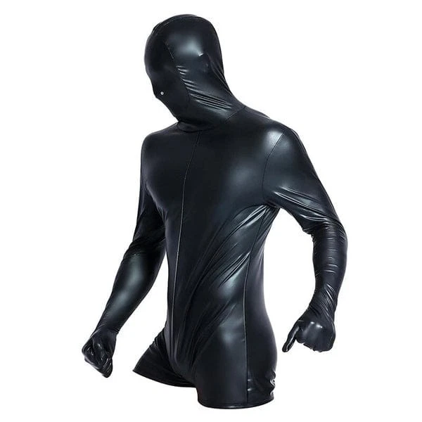 Men’s Genuine Leather Full Body Zentai Suit – Black Real Leather Catsuit with Ho - Image 4 of 4