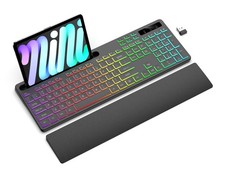 Wireless Keyboard with 7 Colors 4 Modes RGB Backlit, Ergonomic Keyboard wit...