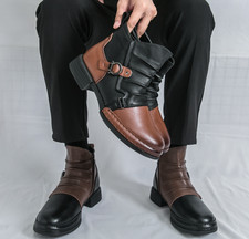 Pleated Men's Faux Leather Ankle Boots Formal Dress Shoes Vintage Cargo Formal