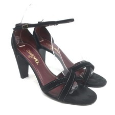 Vintage Chanel 03A Crisscross Ankle Strap Sandals Black Suede Size 39.5