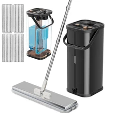 Separates Dirty Water Mop, Flat Mop and Bucket for Home with 4 Extra Refills,...