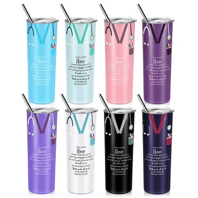 Stainless Steel Tumbler 20 oz Nurses Cup Lid Straw Multicolor Classic Sabary