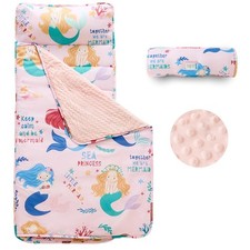 Toddler Nap Mat, Rollup Design Kid Sleeping Mat with Removable Pillow  Minky...