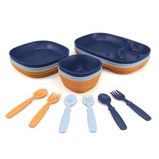 Toddler Dinnerware Set, 15pc Plates Bowls Trays - Made in USA, Microwave and...