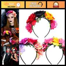 3 Pcs Mexican Rose Flower Crown Headband Set - Vibrant Colors, Boho Chic Accesso