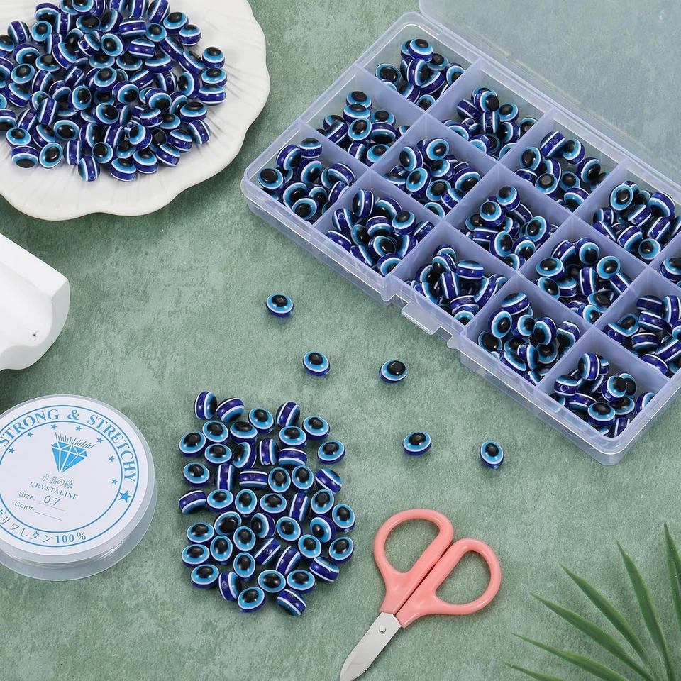 Cuentas de murano de resina azul real ovaladas de 10 mm con dijes con cuentas espaciadoras 200 un. Foto 3 de 4