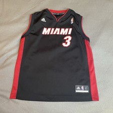 Adidas Miami Heat Dwayne Wade Basketball Jersey Youth Sz L Black Red Home No 3