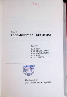 Essays in Probability and Statistics Bose, R. C.: