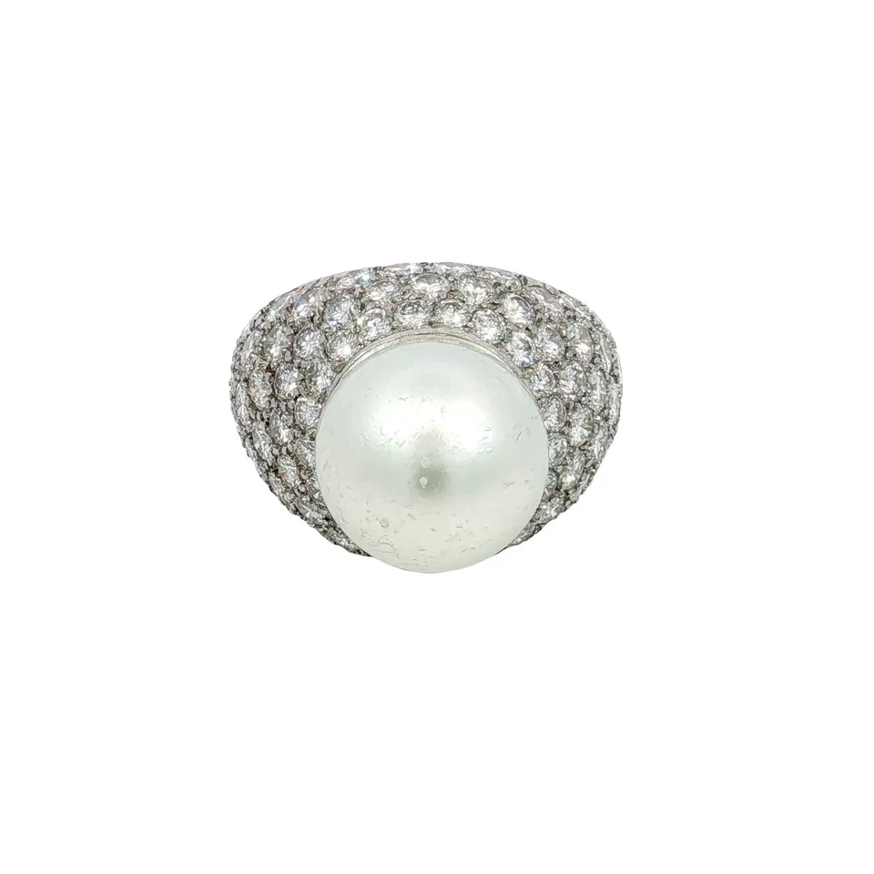 Anillo con cúpula de perlas de diamantes Van Cleef & Arpels ~ diamante de 5 quilates ~ perla de 13,8 mm Foto 2 de 4