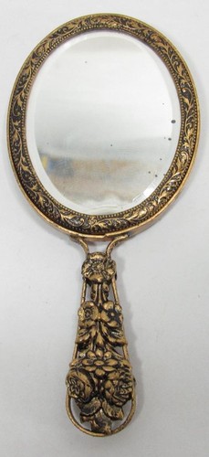 VTG Small Brass Hand Mirror Taxidermy Butterfly Mount Brown Miniature Vanity - Bild 11 von 13