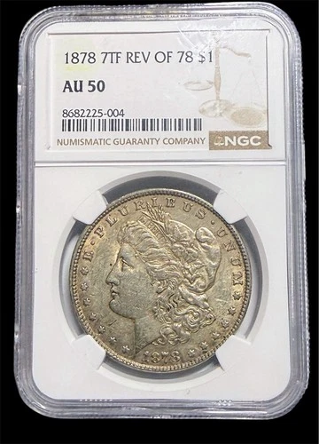 1878 Morgan Silver $1 Dollar – 7 Tail Feathers – Reverse of 1878 NGC AU50