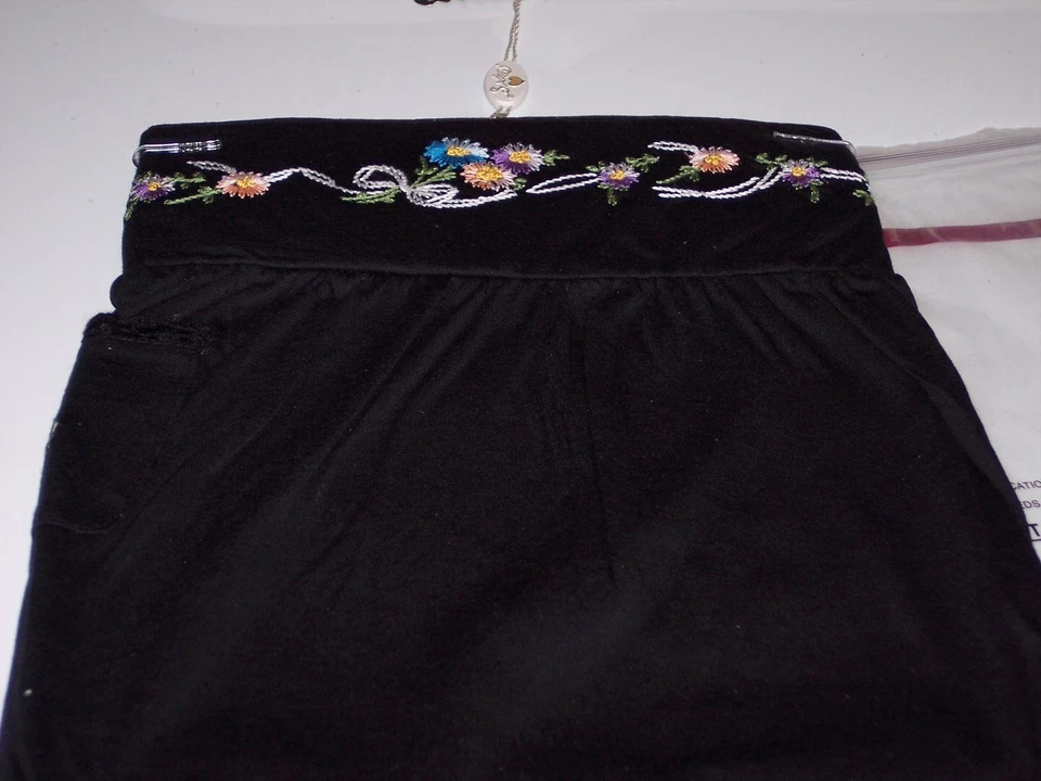 Sweetees Super Soft Cotton Blend Black skirt Floral Embroidery Knit Trim - Small - Image 4 of 4