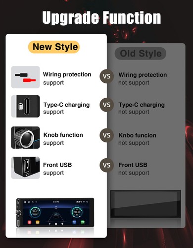 Carplay Single 1 DIN Car Stereo Radio GPS Wifi 7'' Android 12 Touch Screen w/CAM - Picture 4 of 15