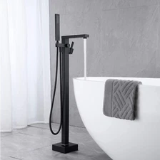 Matte Black Bathtub Faucet Freestanding Floor Mount Tub Filler with Hand Shower