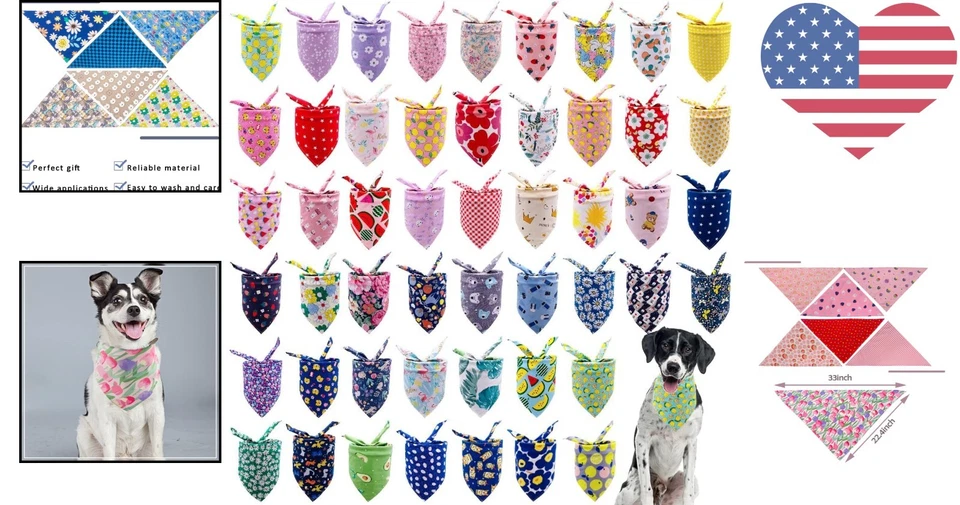 Bandanas vibrantes para perros 50 piezas para tamaños grandes XL - Accesorios lavables a máquina Foto 2 de 4