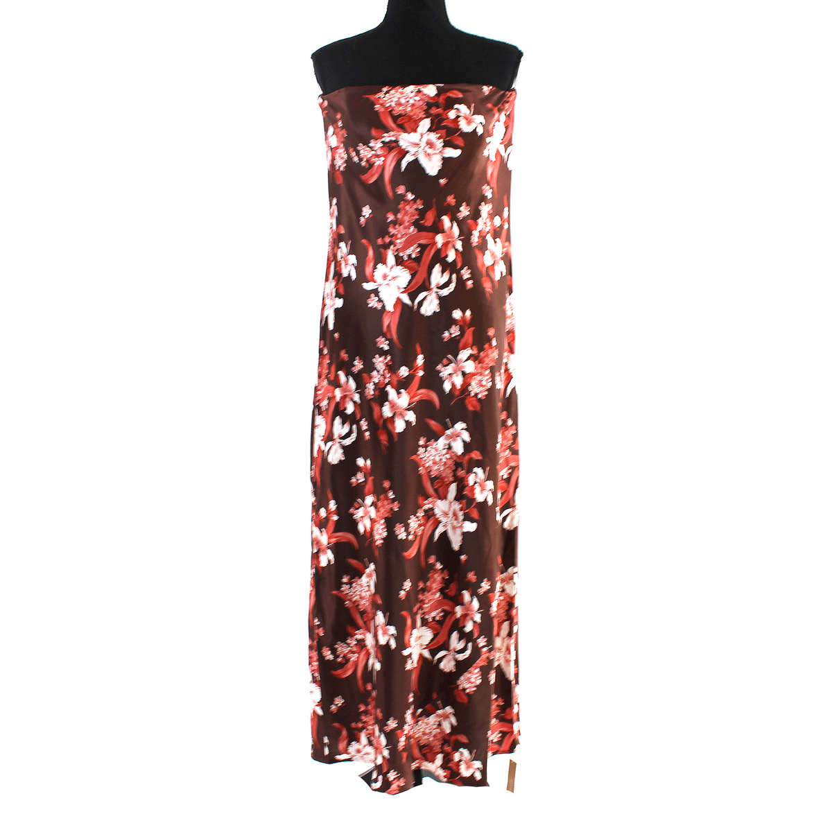 Reformation Joanne Charmeuse Hilo Brown Floral Silk Dress 10 NEW Strapless  Midi