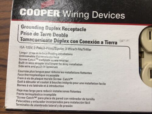 (10-PCS) Cooper Ivory Residential Duplex Outlet Receptacle 15A 125V 270V (TA8MS) - Picture 2 of 3