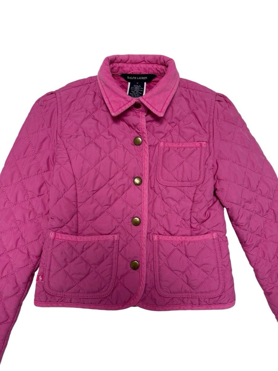 Vintage Ralph Lauren Girls quilted jacket pink with pockets snaps