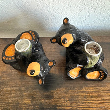 2 Big Sky Carvers Bearfoots Bear Miles  Constance Candle Holders Numbered