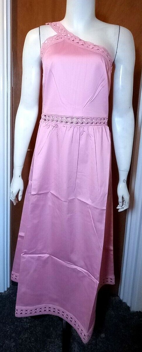 New Ted Baker Assymetric Cotton Midi Dress Pink Size UK 12 UK