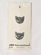 JHB International Cat Buttons Pewter Made In Italy New On Card .5" Vintage 