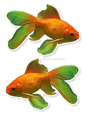 2 Pack - Goldfish Fishing Gold Fish Left & Right Facing Vinyl Sticker Decals 4"