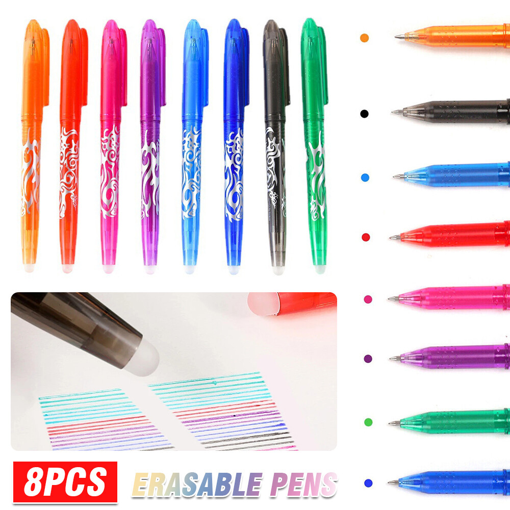 Erasable Pen Set 8 Colours Rollerball Pens 0.5mm Erasable Gel Pen School Student