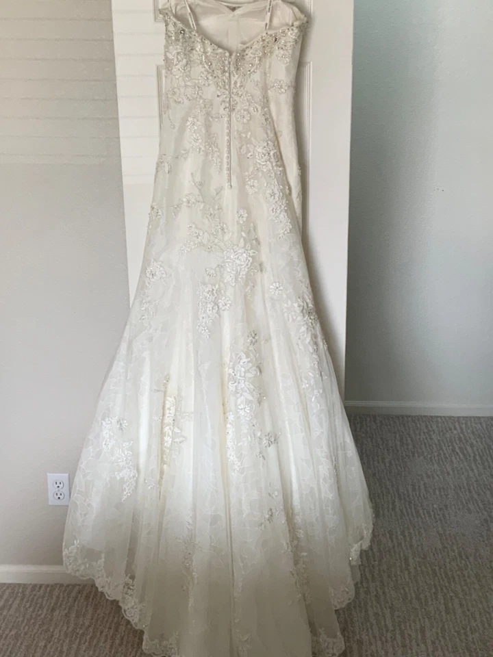 New JUSTIN ALEXANDER #8736 Ivory Bridal Gown Fit Flare Strapless Bead Lace Sz 10 - Image 2 of 4