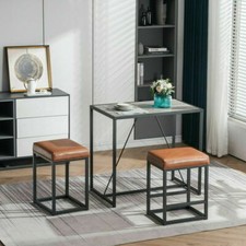 Set da pranzo rettangolare pub US 3 pezzi tavolo da pranzo in legno + 2 sedie da bar imbottite in pelle