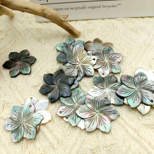 12Pcs MOP Natural Hand Carved Black Mother of Pearl Flower Pendants for Jewelry - Picture 4 of 6