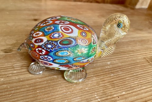 Murano Glass Turtle Figurine With Gold Fleck Decorative Turtle