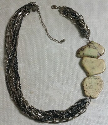 Multi-Strand Light GT Metal Link Chain Flat Stone Accent Bead 22.5'' Necklace