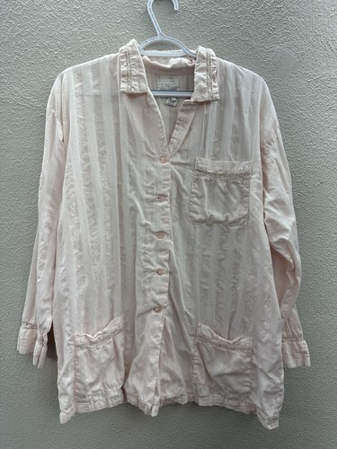 Erika Taylor Intimates Womens Pajama Set Large Pink Striped Country Cottons vtg - Picture 2 of 21