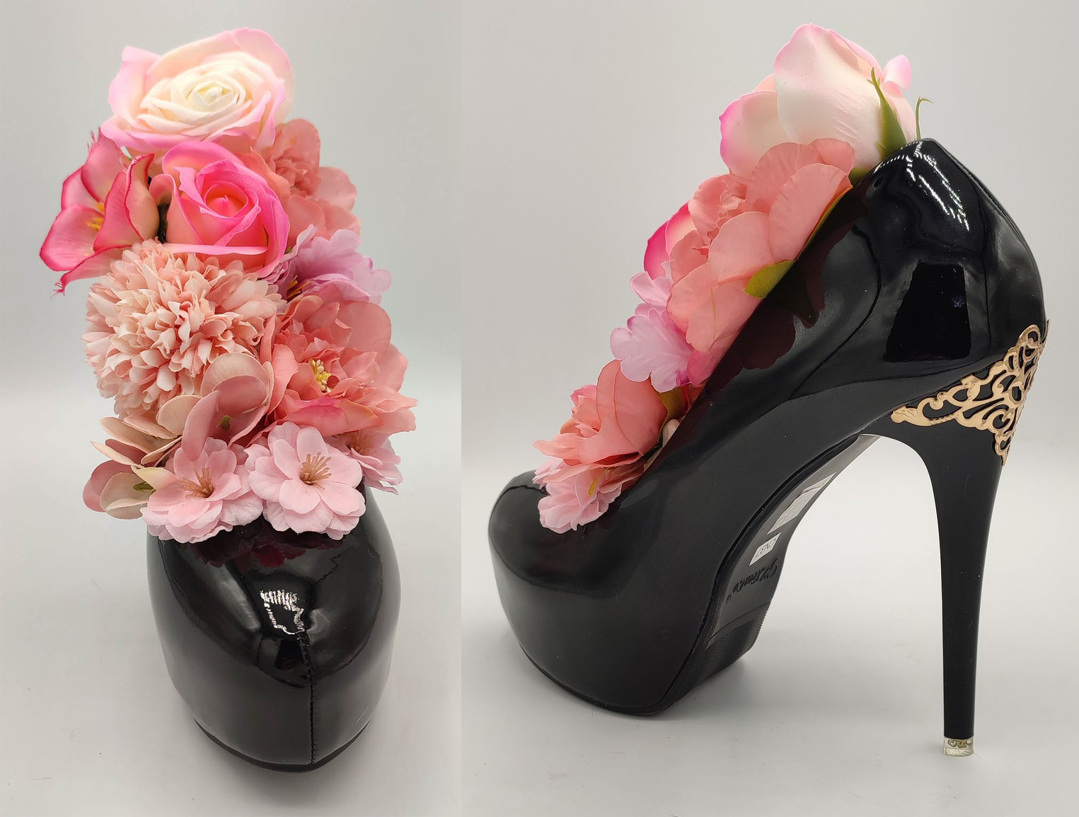 Escarpin composition florale et rose de savon en écrin de verre pour collectionneur