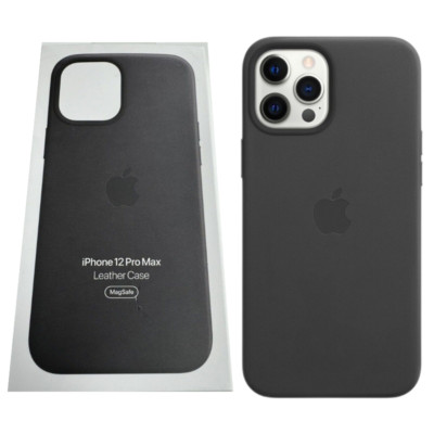 Apple Leder iPhone 12 Pro Max Hülle Schwarz MagSafe Cover Original Neu MHKM3ZM/A