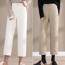 Women's Warm Pants Trousers Padded Quilted Thermal Straight High Waist Loose