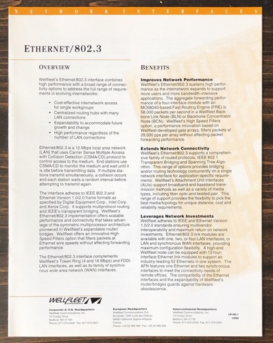 Wellfleet Communications - Folleto de ventas de interfaz Ethernet / 802.3 (1992) - Imagen 1 de 3