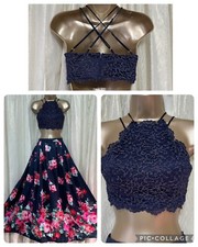Dress 3 4 halter Lace Top Printed Skirt Set Prom Homecoming graduation TWIRLY