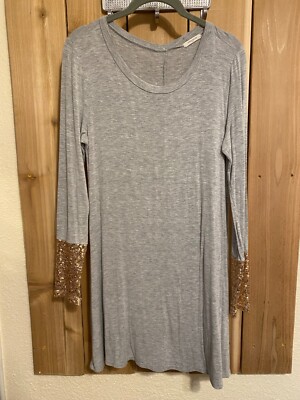 12 PM by Mon Ami Gray L/S Dress w Gold Sequins Size Small