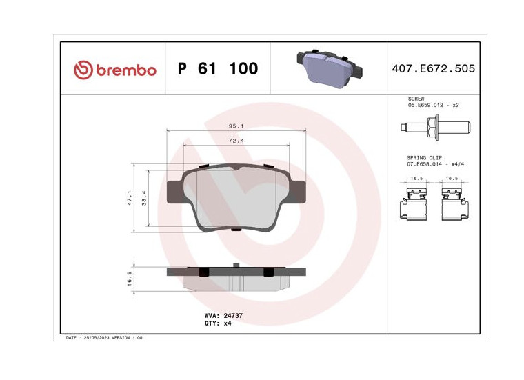 Plaquette de frein Brembo P 61 100 kit de 4 pièces pour disque de frein avant