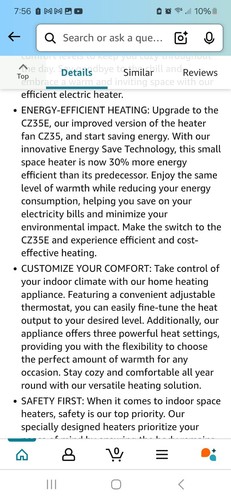 NEW!Comfort Zone Indoor Space Heater Portable, Fan Forced, Electric, Adjustable - Picture 6 of 10