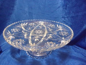 Vintage Heavy Pressed Glass / Crystal Round Pedestal Cake Plate Stand, 2 pieces