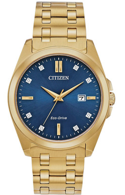 Citizen BM7103-51L Gold-Tone Eco-Drive Blue Dial Watch Sapphire Diamond Accents