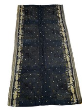 Vtg Indian Kantha Throw Blanket Quilt Reversible Blue Peacock Border Boho Tribal