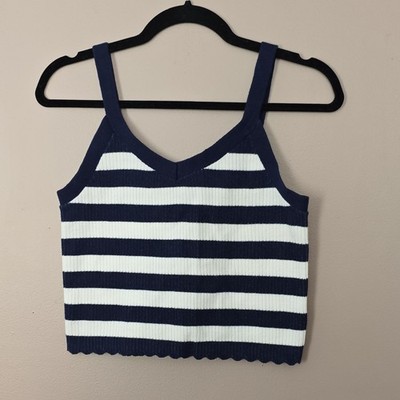 Universal Thread Navy/White Striped Cotton Knit V-Neck Tank Camisole M