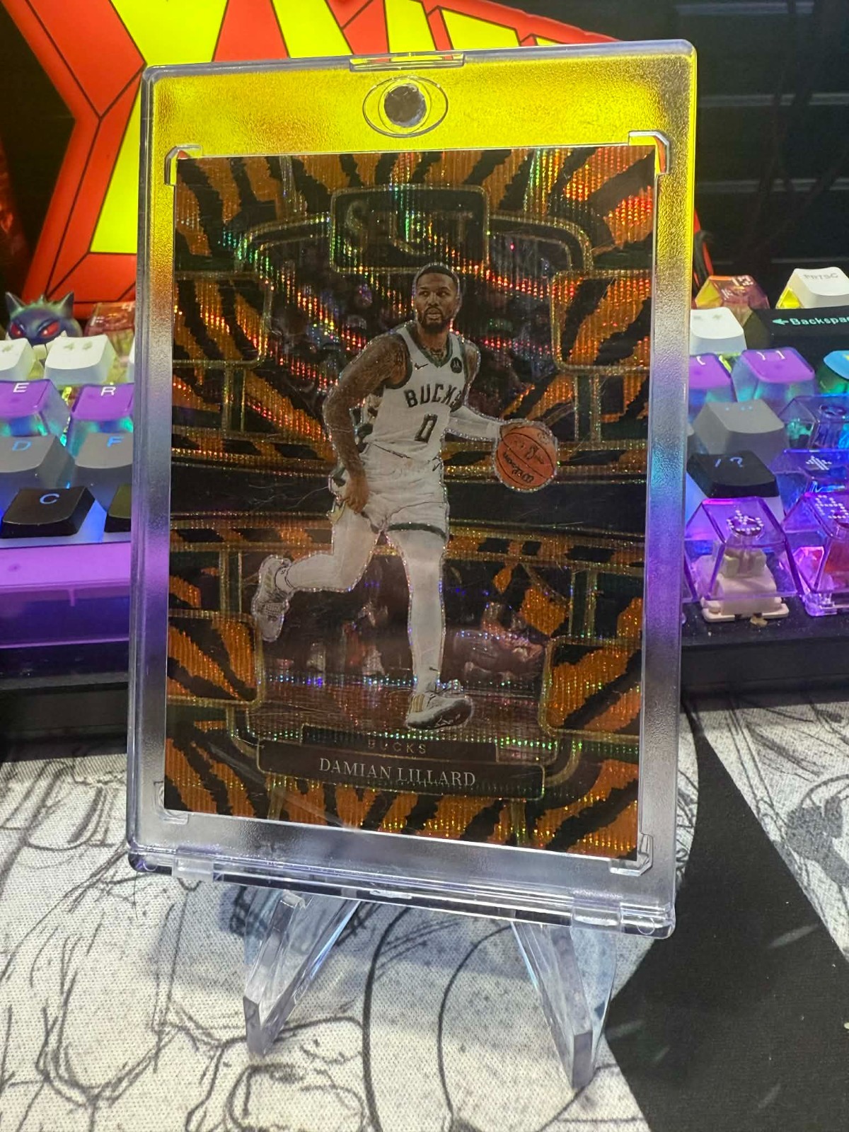 2023-24 Panini Select Concourse Damian Lillard #63 Tiger Stripe Prizm Bucks