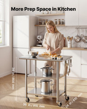 24x36 Stainless Steel Work Table w/ 2 Shelves  Wheels, Heavy Duty Prep Table