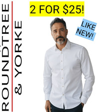 Round Tree & Yorke Luxury White Long Sleeve Button  Dress Shirt Sale 2 for $25!