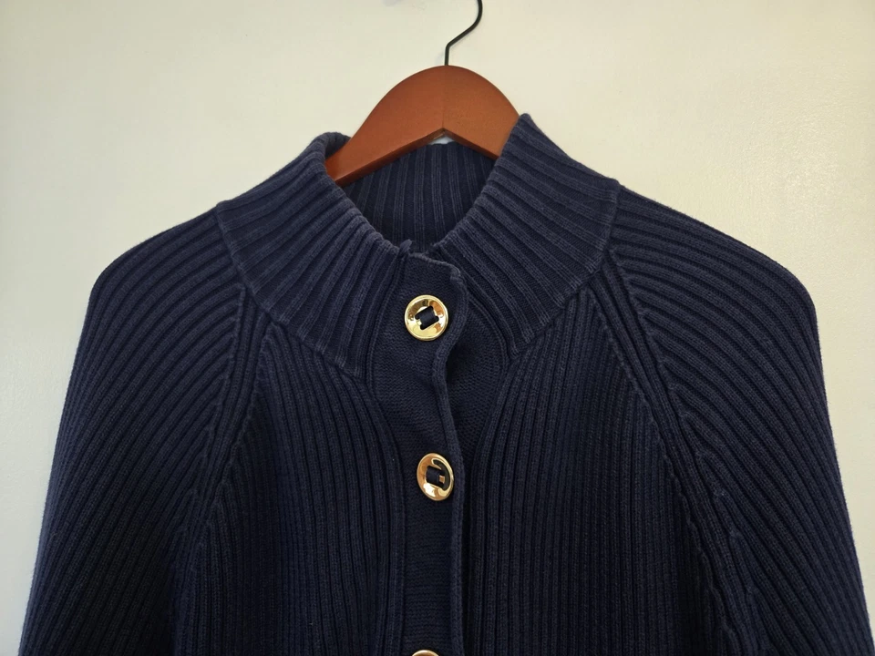 Suéter Lauren Jeans Ralph Lauren Para Mujer XL Azul Acanalado Tejido Cárdigan Botones Dorados Foto 2 de 4